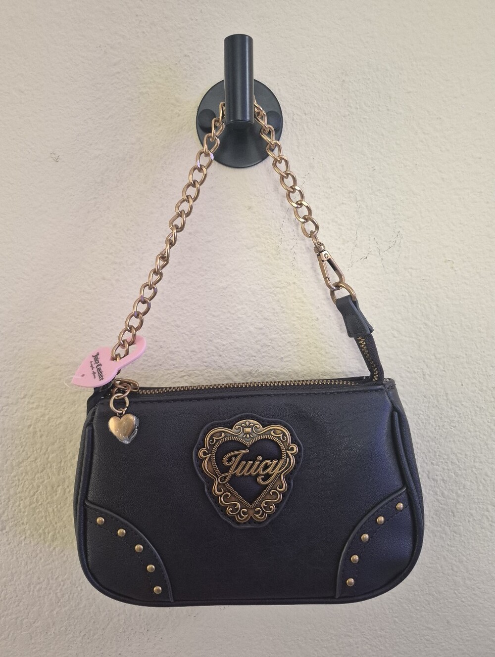 Juicy Couture Dark Brown Mini Shoulder Bag with Gold Heart Emblem